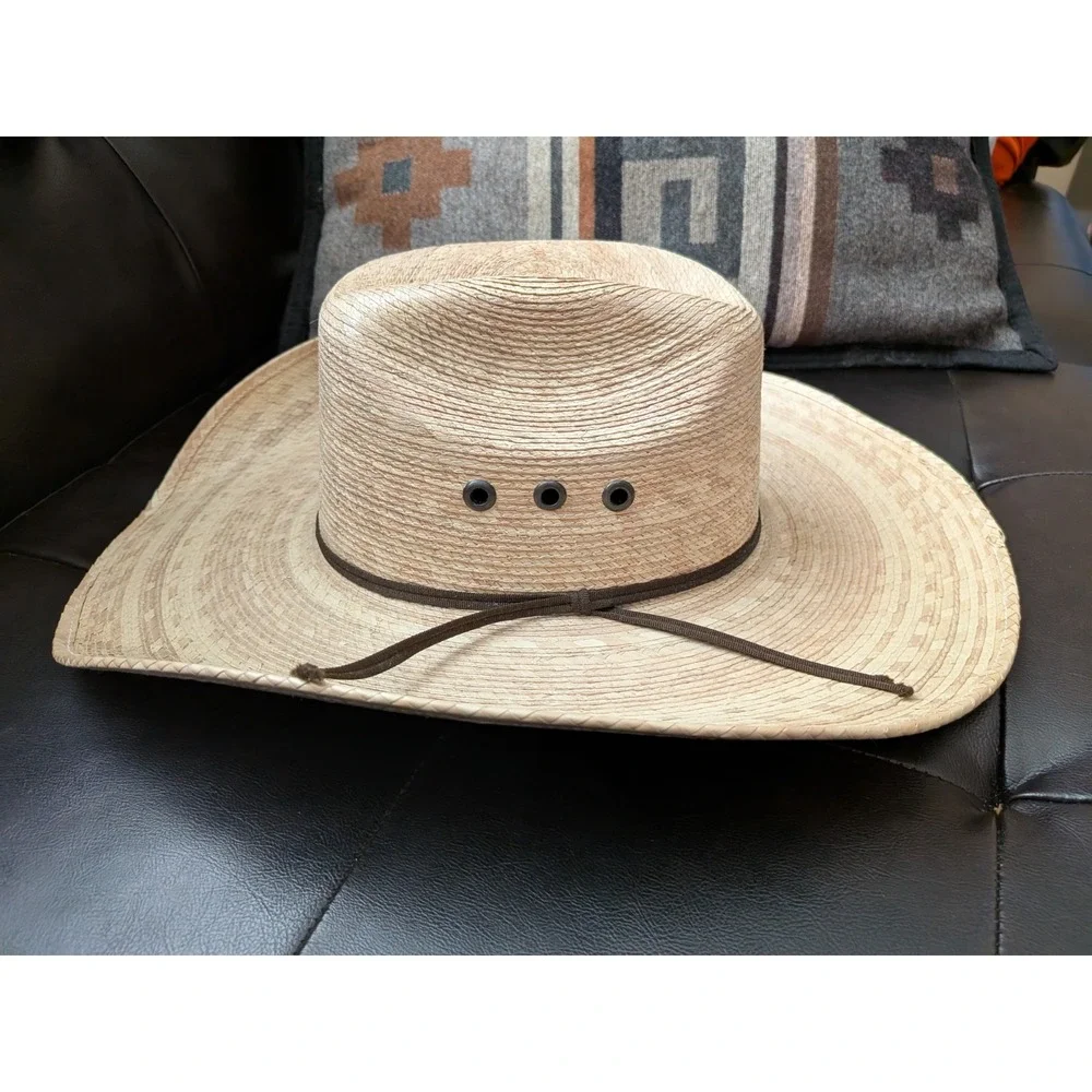Ariat Palm Leaf Straw Cowboy Hat Natural Tan Cattleman Crease Size 7